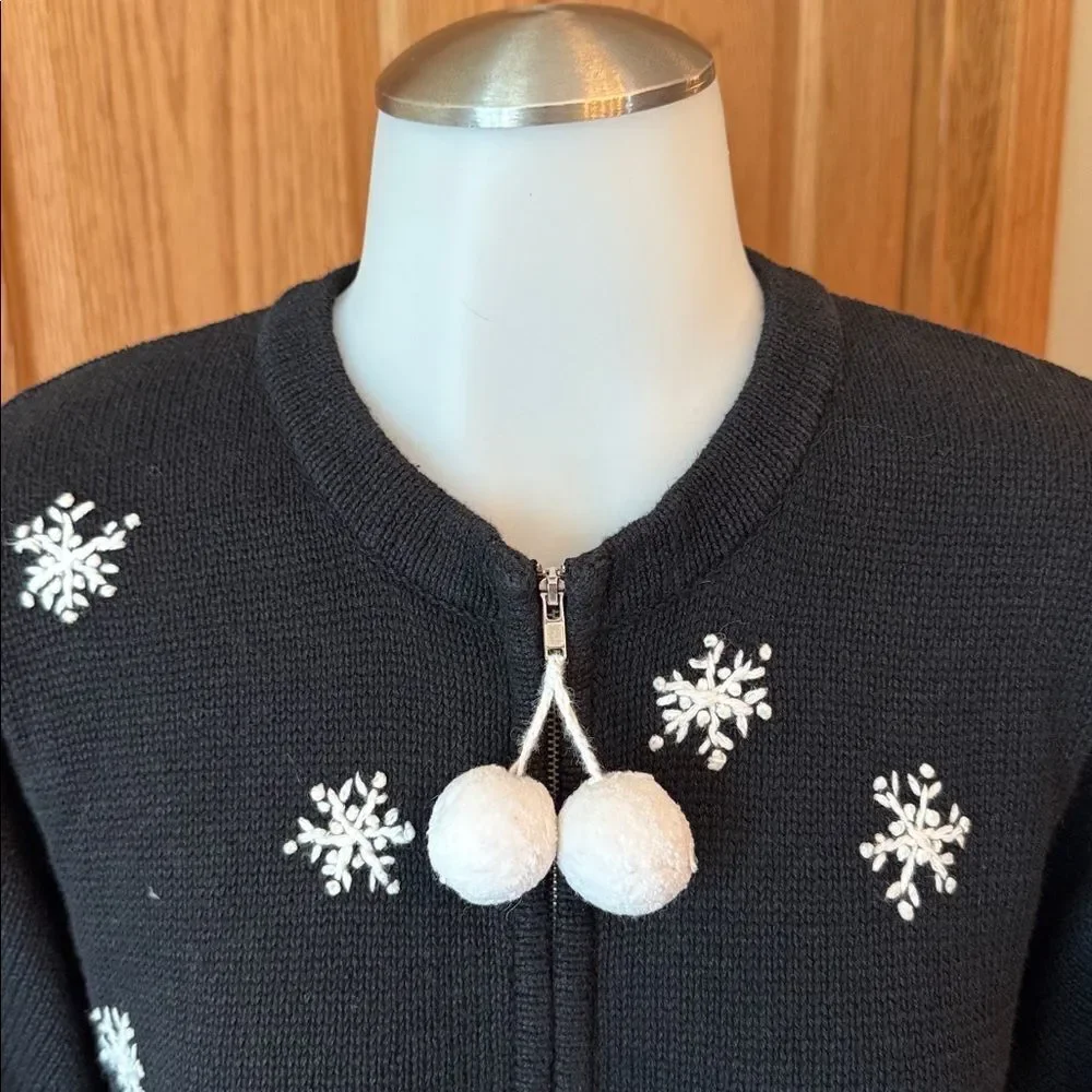 LEMON GRASS Vintage Winter Christmas Snow Globe Let It Snow Embroidered Cardigan